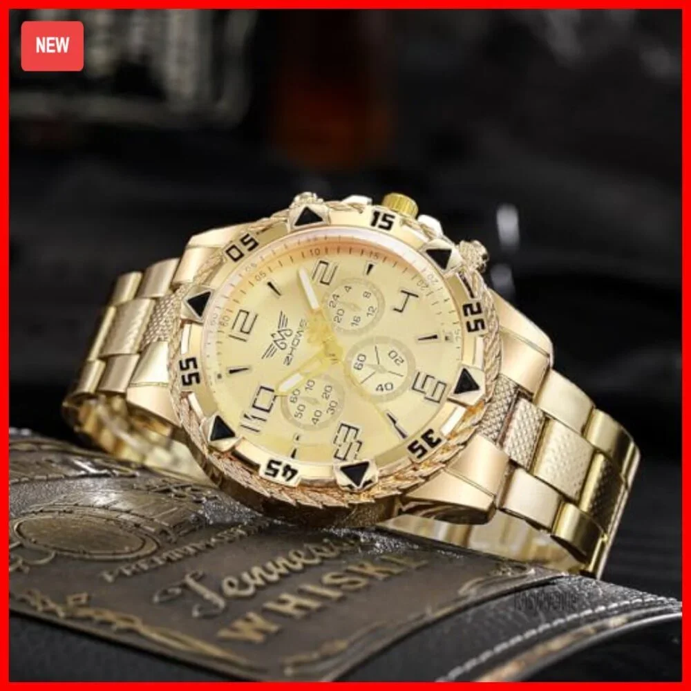 Men's Analog Quartz Wristwatch Set, 42mm Face, Stainless Steel Bracelet